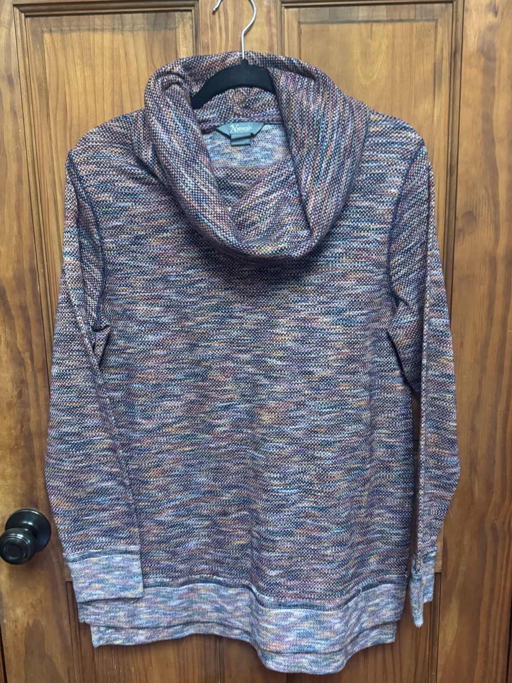 Natural Reflections Marled Cowl Neck Sweater in Purple and Brown